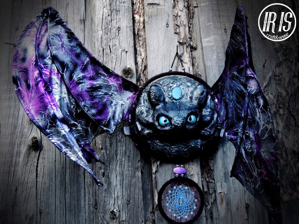 Dreamcatcher Toothless - My, My, Needlework, Handmade, Creation, Toothless, Night fury, How to train your dragon, Dreamcatcher, Longpost