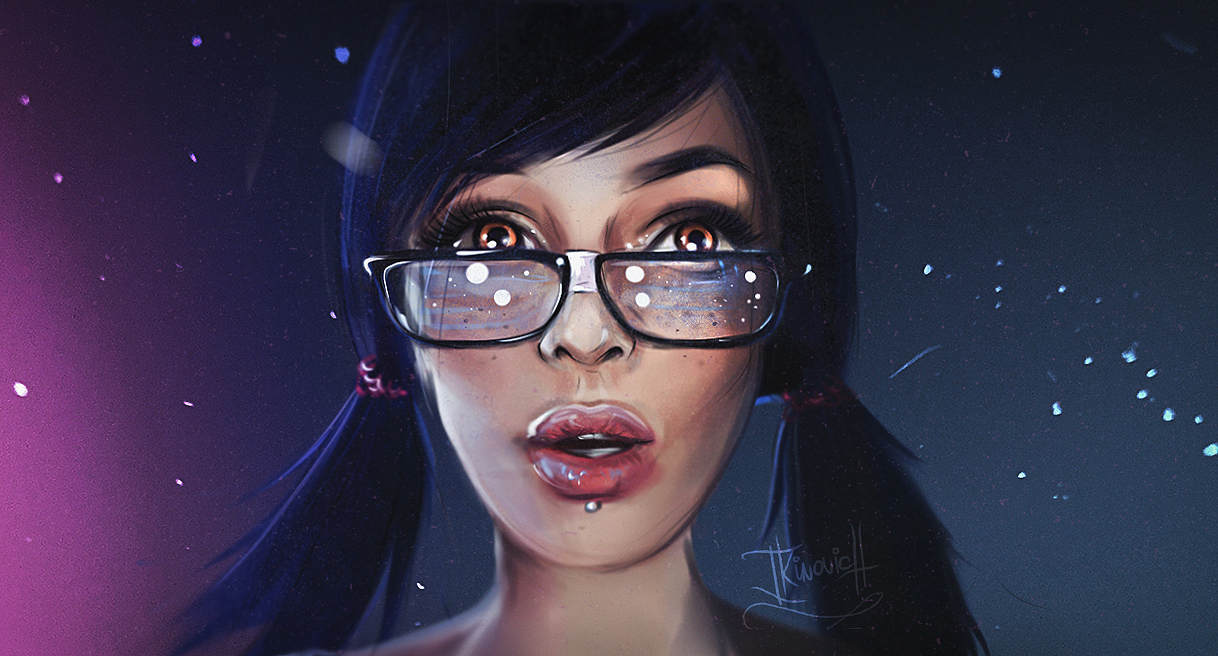 Portrait - My, Drawing, Artist, Portrait, Neon, Girls, Piercing, Glasses, Digital drawing