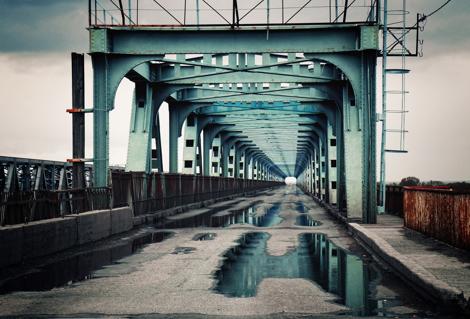 Old bridge across the Ob after the rain - My, Bridge, Puddle, Reflection, Barnaul, My, The photo, Longpost