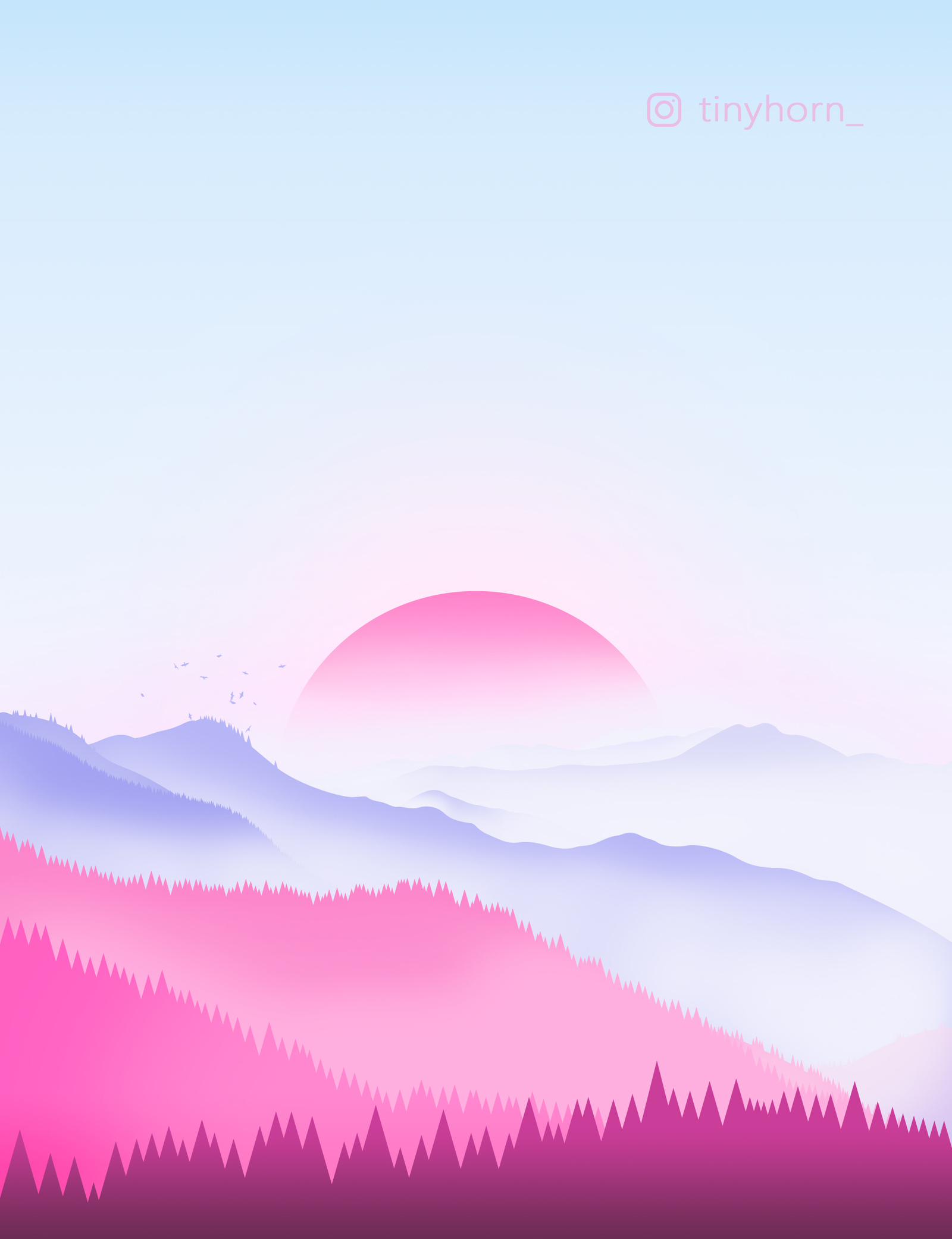 pink forest - My, Art, Poster, Minimalism, Forest, Nature, The mountains