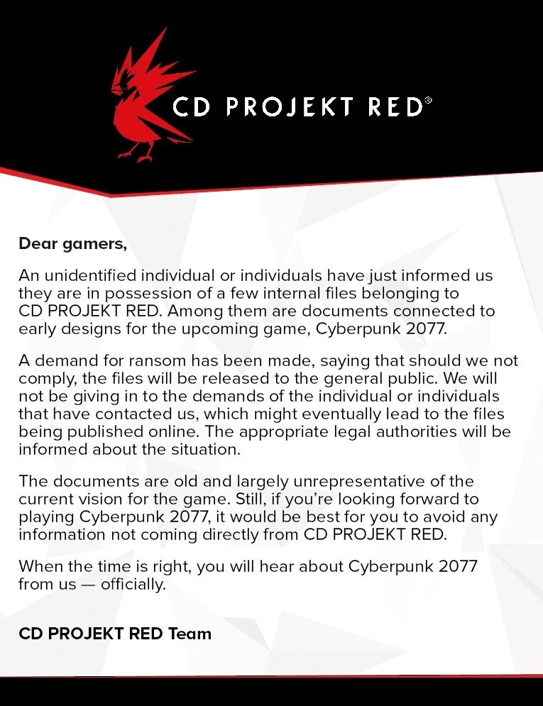 Похищены дизайн-документы Cyberpunk 2077, воры требуют выкуп - CD Projekt, Cyberpunk 2077, Воровство, Документы, Игры, Кража