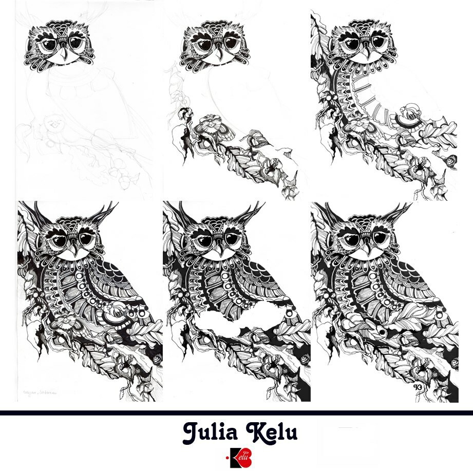 Owl - My, Art, Graphics, Pen drawing, Owl