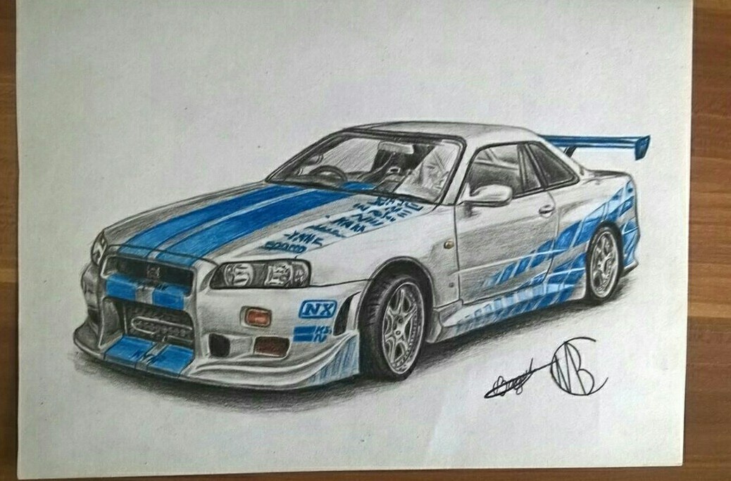 Wheelbarrow from Double Fast and the Furious. - My, Auto, Nissan, Skyline, Drawing