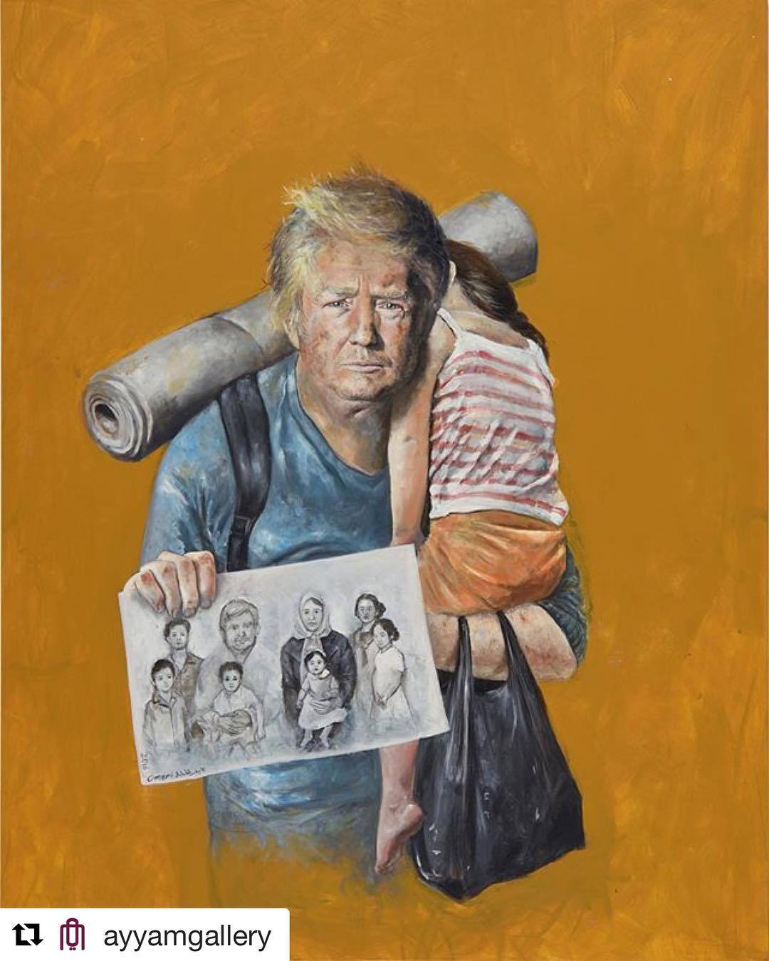 Drawing by Syrian refugee Abdullah Omari - Drawing, , Caricature, Donald Trump, Politics, Refugees