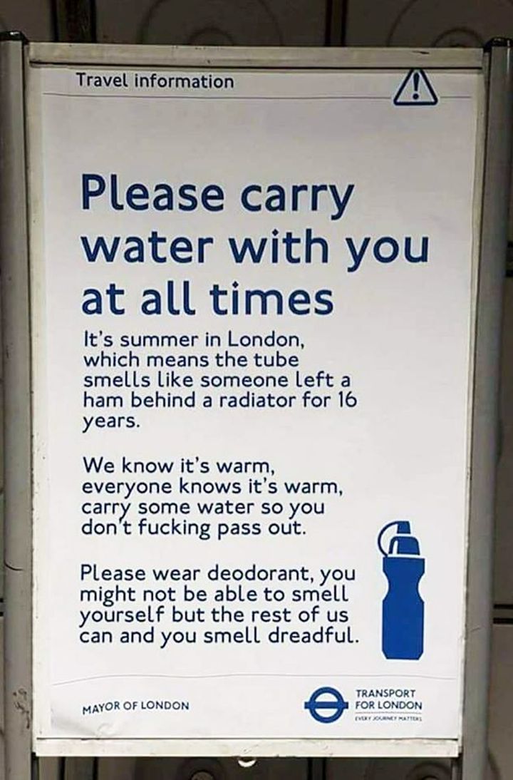 Information for passengers - London, Metro, Heat, Summer, Smell, Water, Instructions