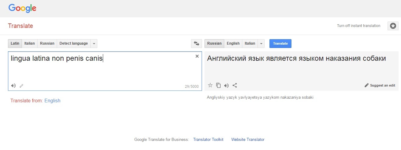 That's it ... - Google translate, Google translator, Lingua latina non penis canina