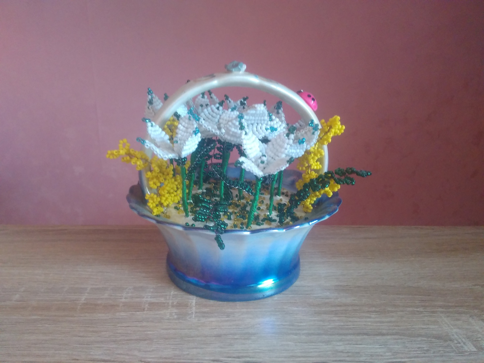 Snowdrops in a basket - My, Spring, Beads, Flowers