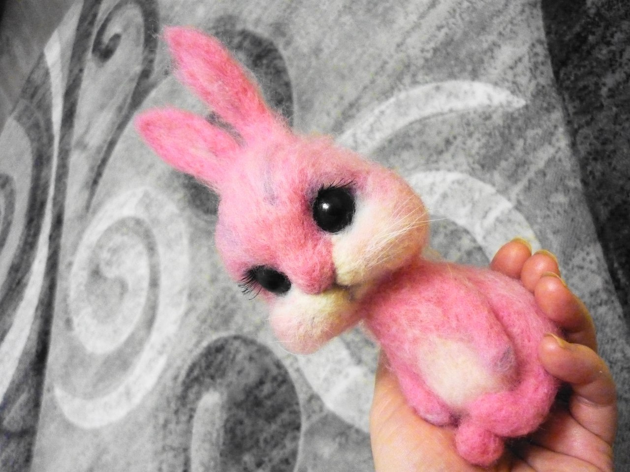 Rabbit with and without ammunition - My, Rabbit, Wallow, Dry felting, , Author's toy