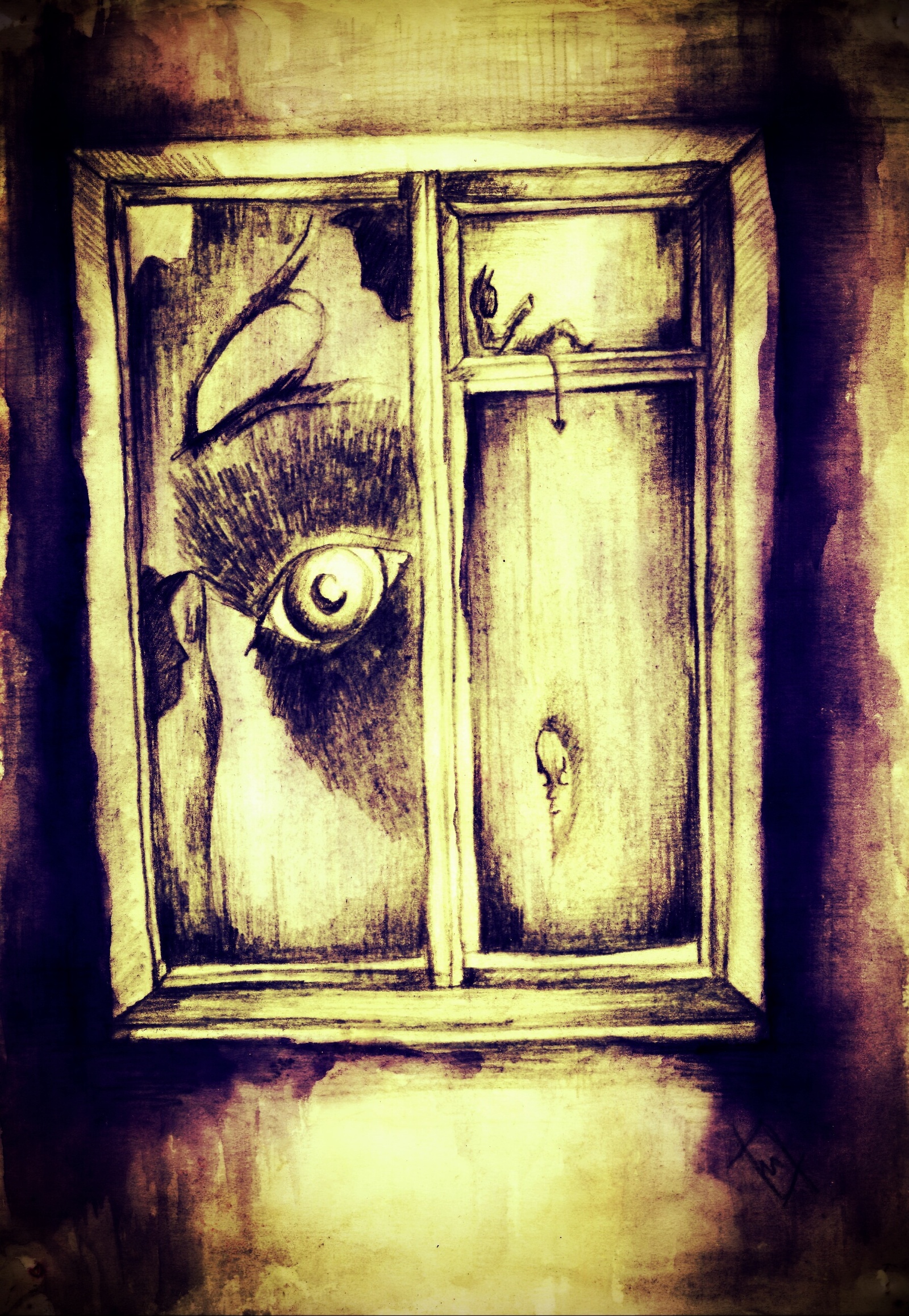 blue window. - My, Images, Art, Creation, Drawing, Window, Demon, Occultism