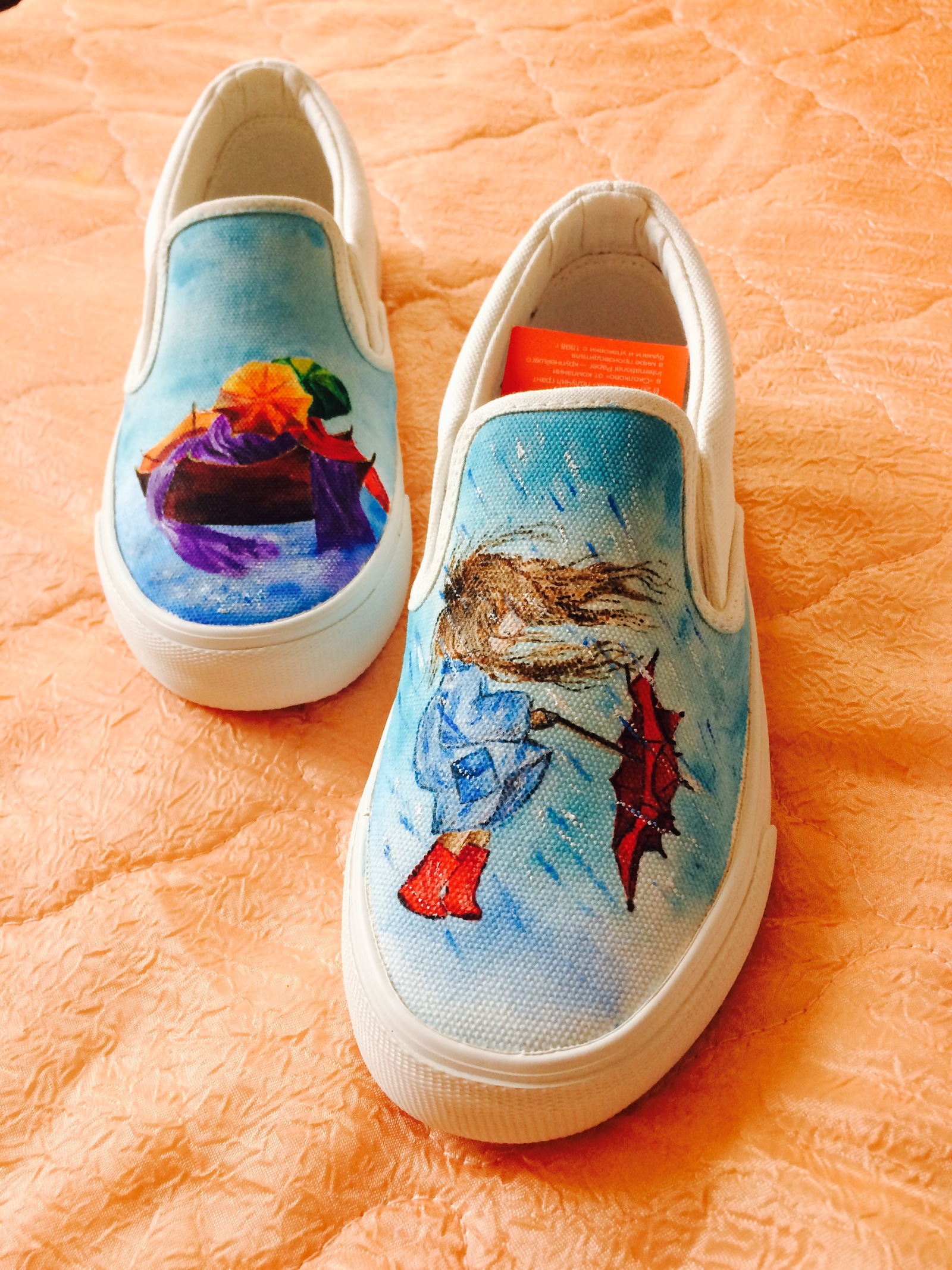 Slips to match our weather) Summer decided to bypass our region this year, rains and puddles, hey! Hello Summer! - My, Shoe painting, Painting on fabric