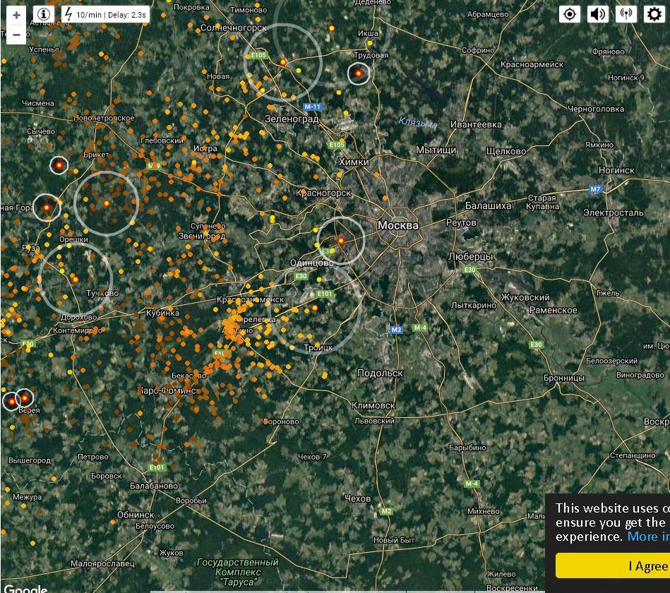 On-line map of lightning. - Weather, Thunderstorm, Lightning, Rain, Moscow