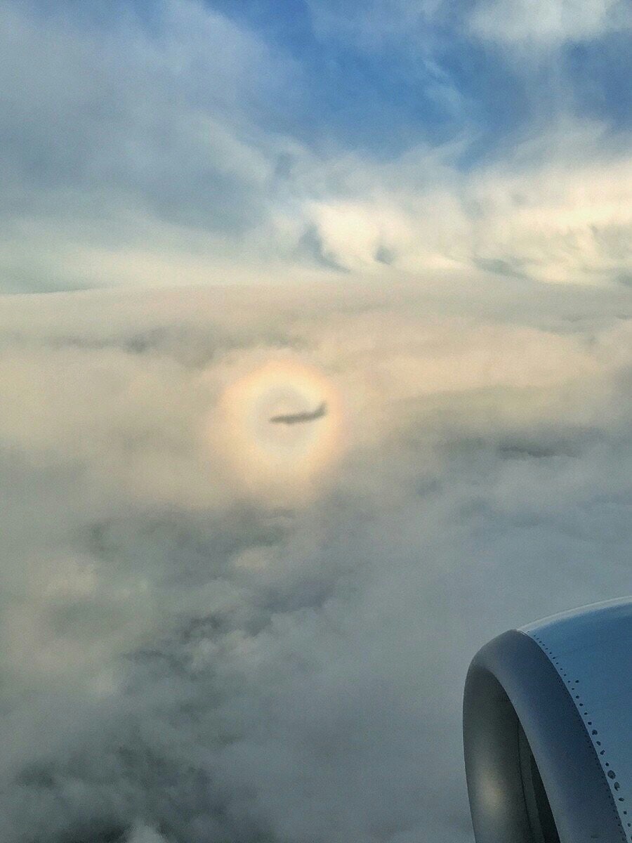 Круглая Радуга в небе с самолета