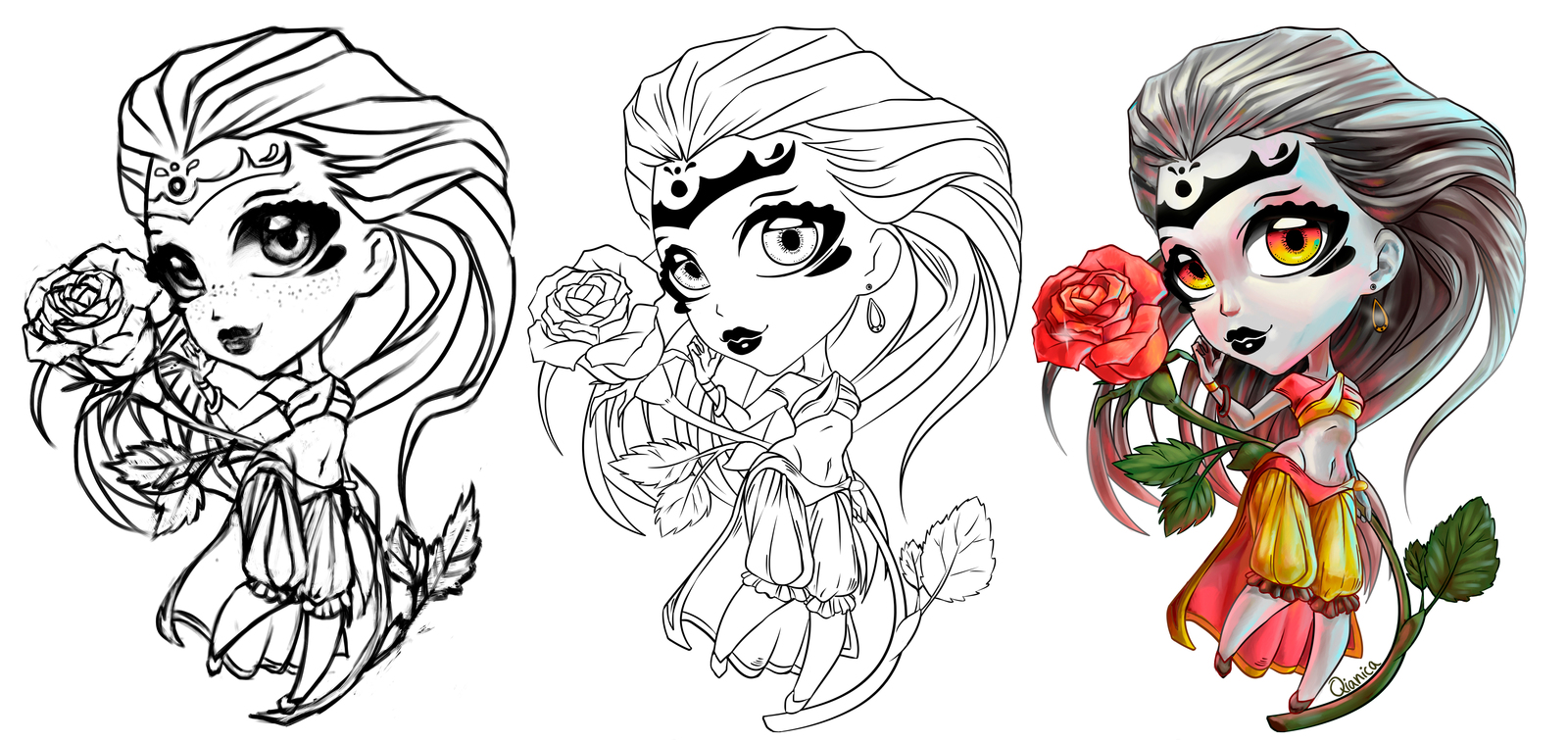 My character's chibi - My, Chibi, Anime, the Rose, SAI, Sketch, Line, Flowers, Long hair