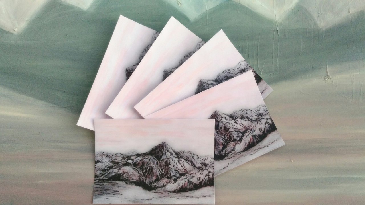 La montaa sagrada (The sacred mountain) - My, The mountains, Dream, Pastel crayons, Photoshop, Postcard, 