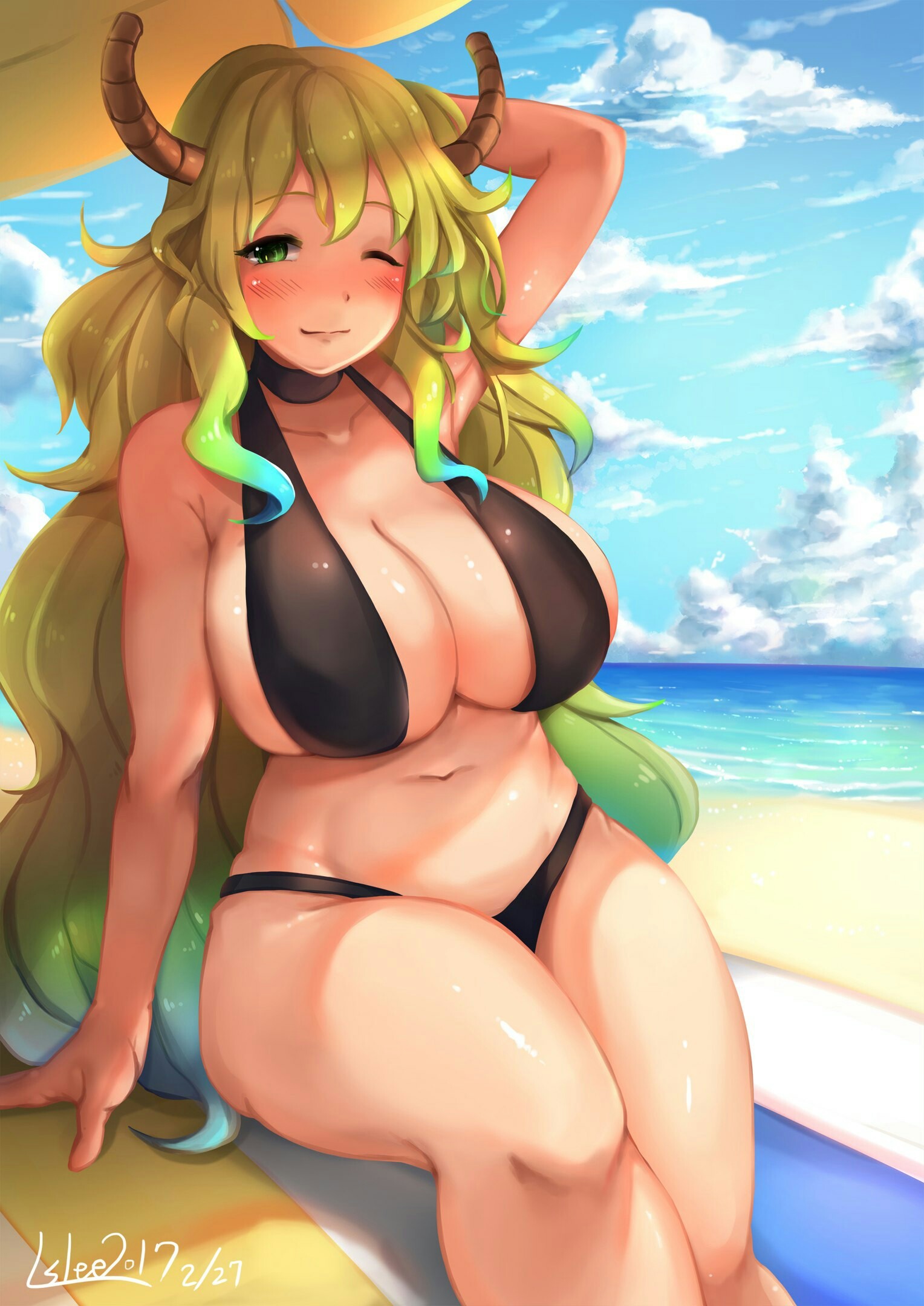 Anime arts - NSFW, Аниме, Anime Art, Kobayashi-San chi no maidragon, Подборка, Kanna Kamui, Kobayashi, Длиннопост, Lucoa