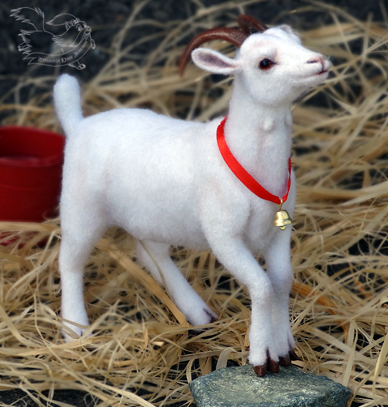 Wool toy. Aza the goat. - My, Pets, Goat, Kid, , Dry felting, Handmade, Hobby, Creation, Longpost