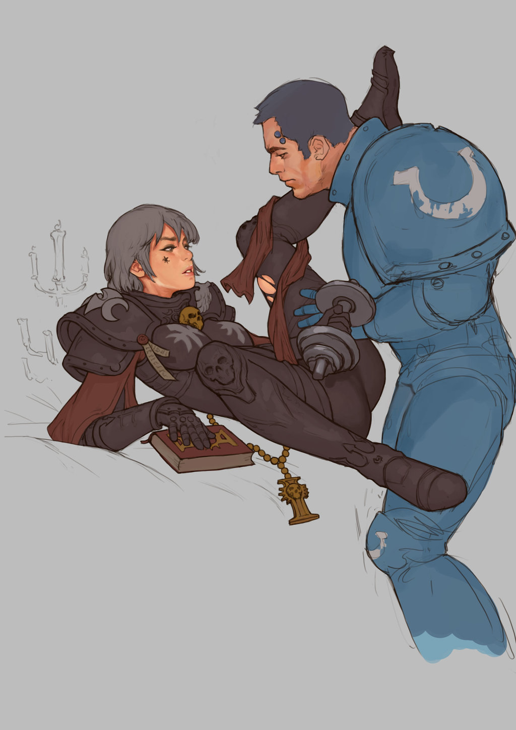 Astartes helps sister of battle with stretching - NSFW, Warhammer 40k, Space Marine, Adepta Sororitas, Slaanesh, Wh Art, Yangzheyy