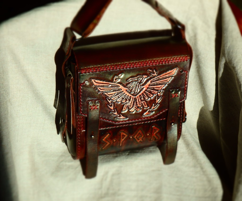 Bag SPQR - My, Embossing on leather, Needlework with process, Сумка, , , Leather products, Handmade, Longpost