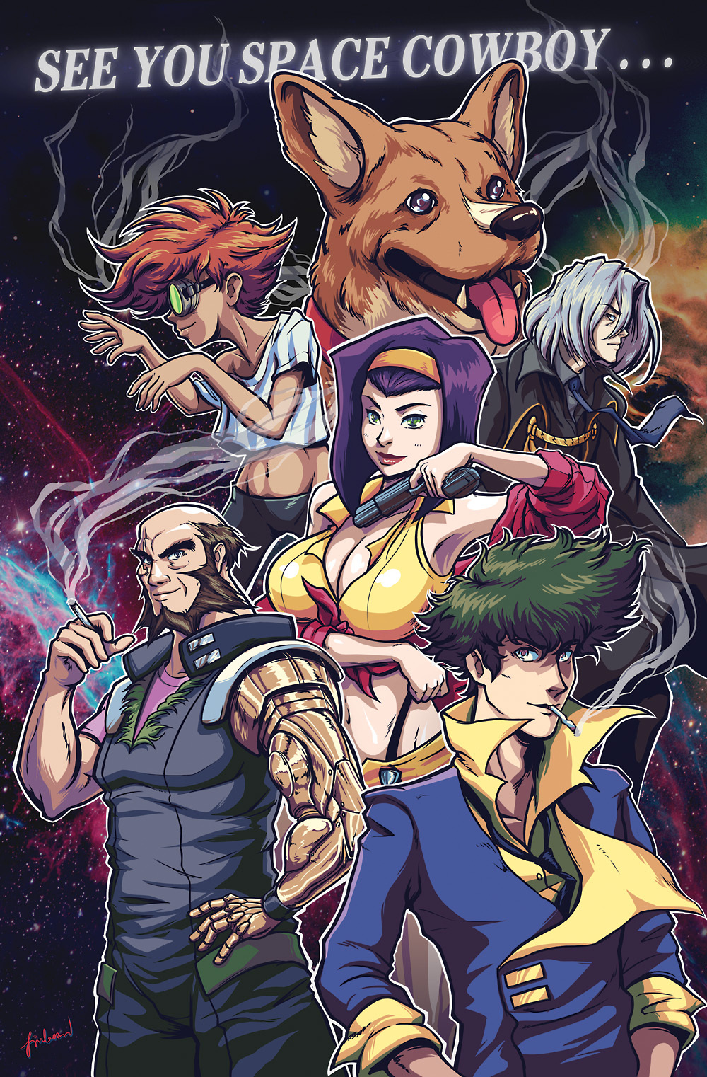 See you space cowboy... - Anime art, Anime, Cowboy bebop, Faye valentine, Spike spiegel, Jet Black, , Radical Edward