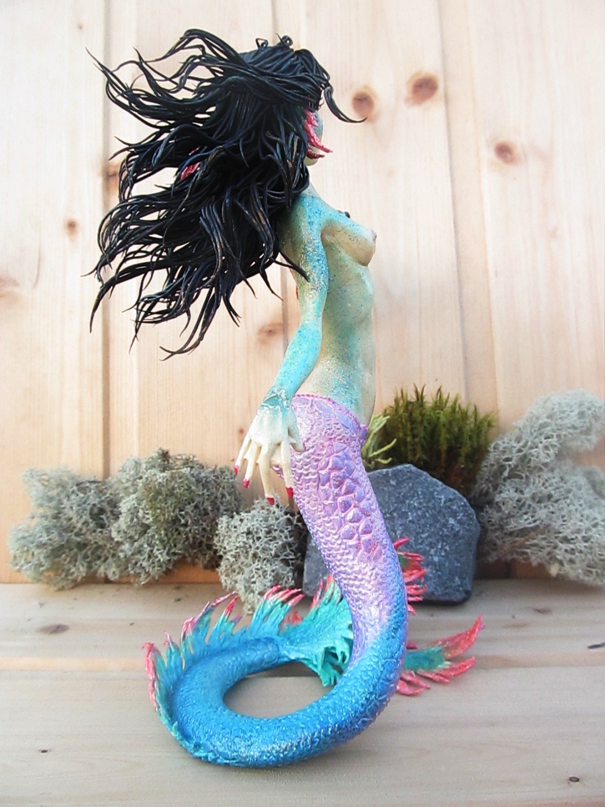 Mermaid with goldfish - My, Mermaid, the little Mermaid, Gold fish, Needlework without process, Polymer clay, Longpost