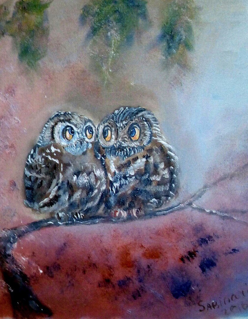 Owls, my charms)) - My, Owl, Painting, Oil on canvas, Oil painting, Painting