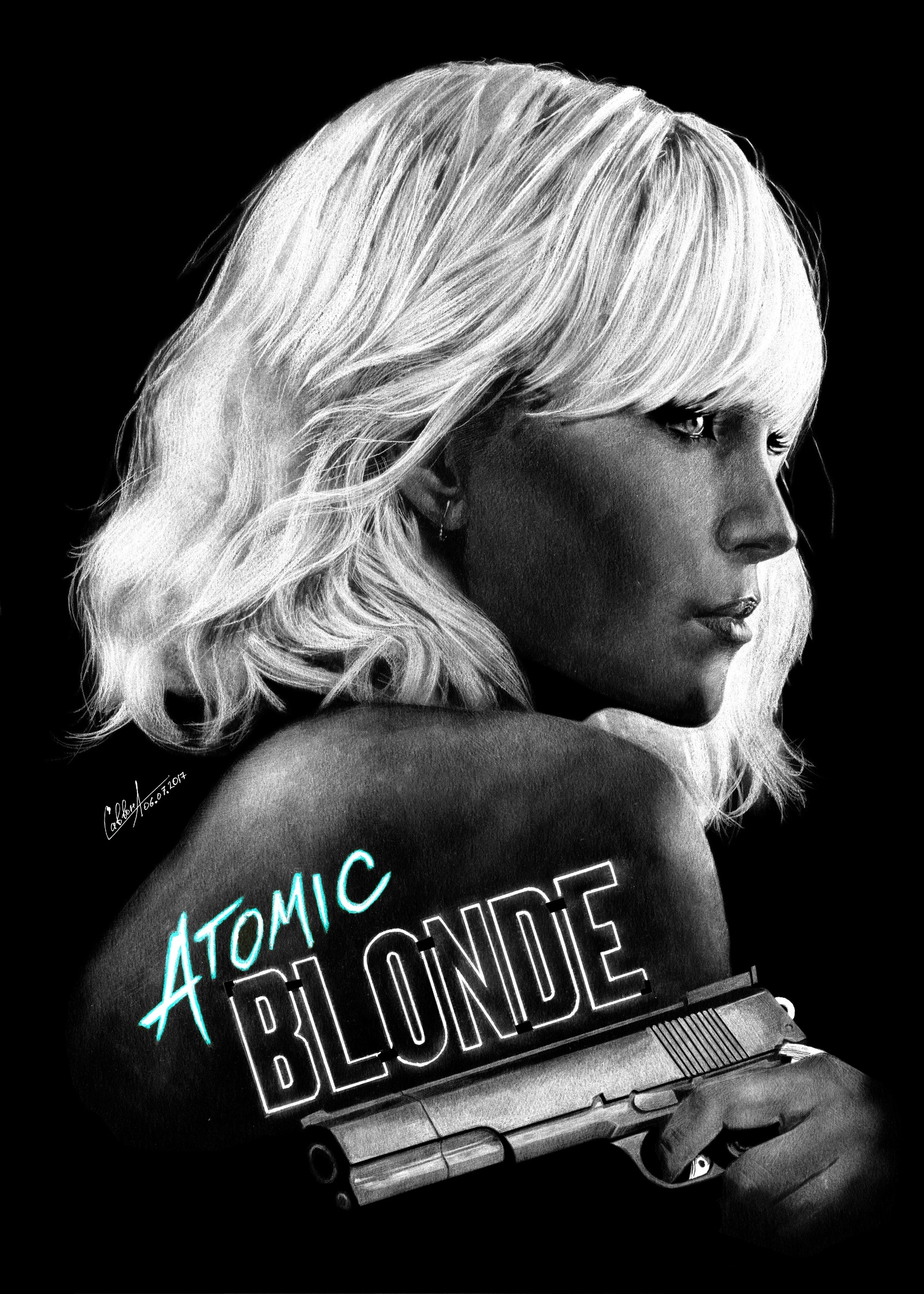 Atomic Blonde/Charlize Theron - Моё, Взрывная блондинка, Шарлиз Терон, Арт, Рисунок, Негатив, Negative, Инверсия, Длиннопост