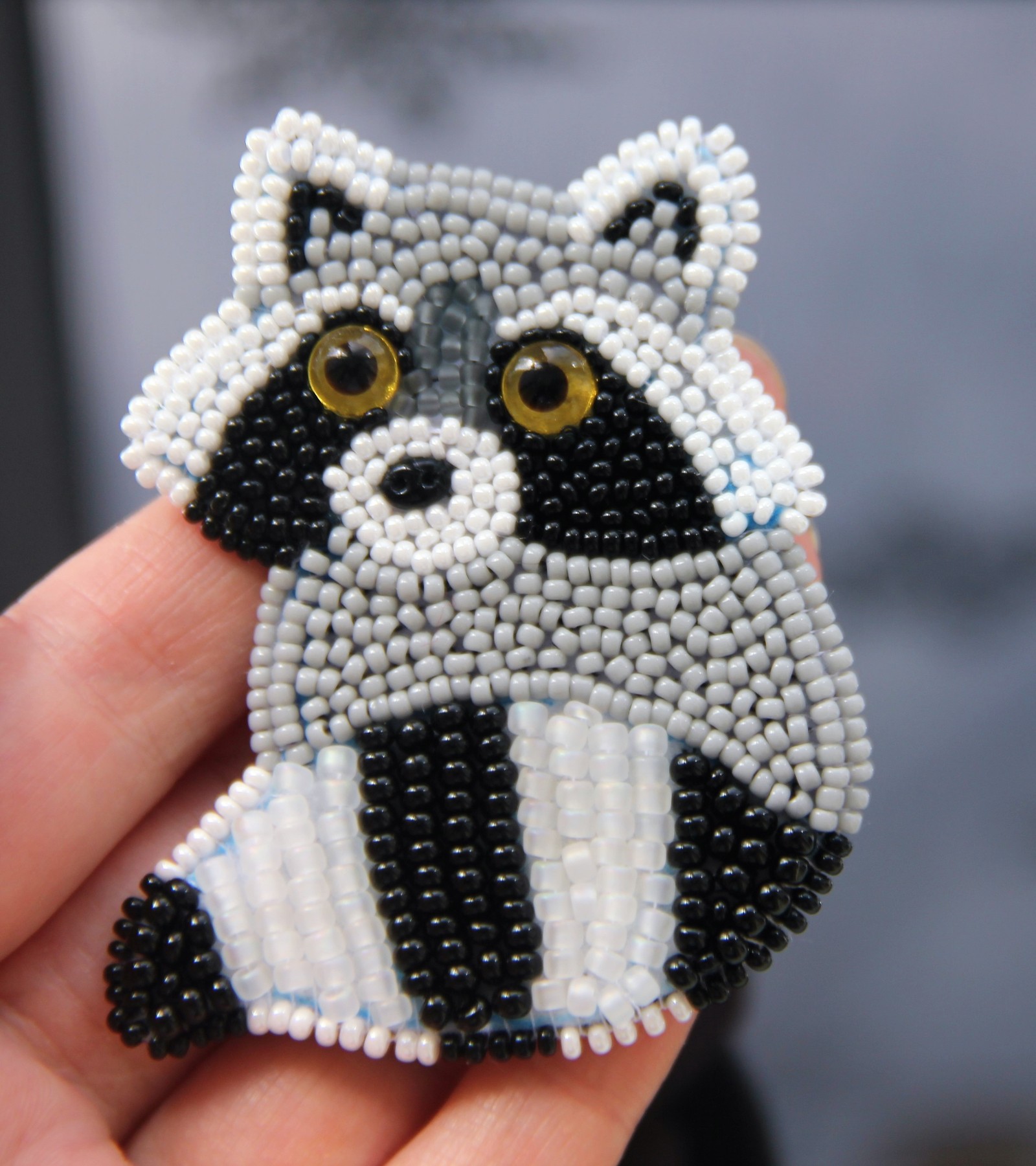 Little Raccoon - My, Raccoon, Beads, Brooch, Needlework, Needlework without process