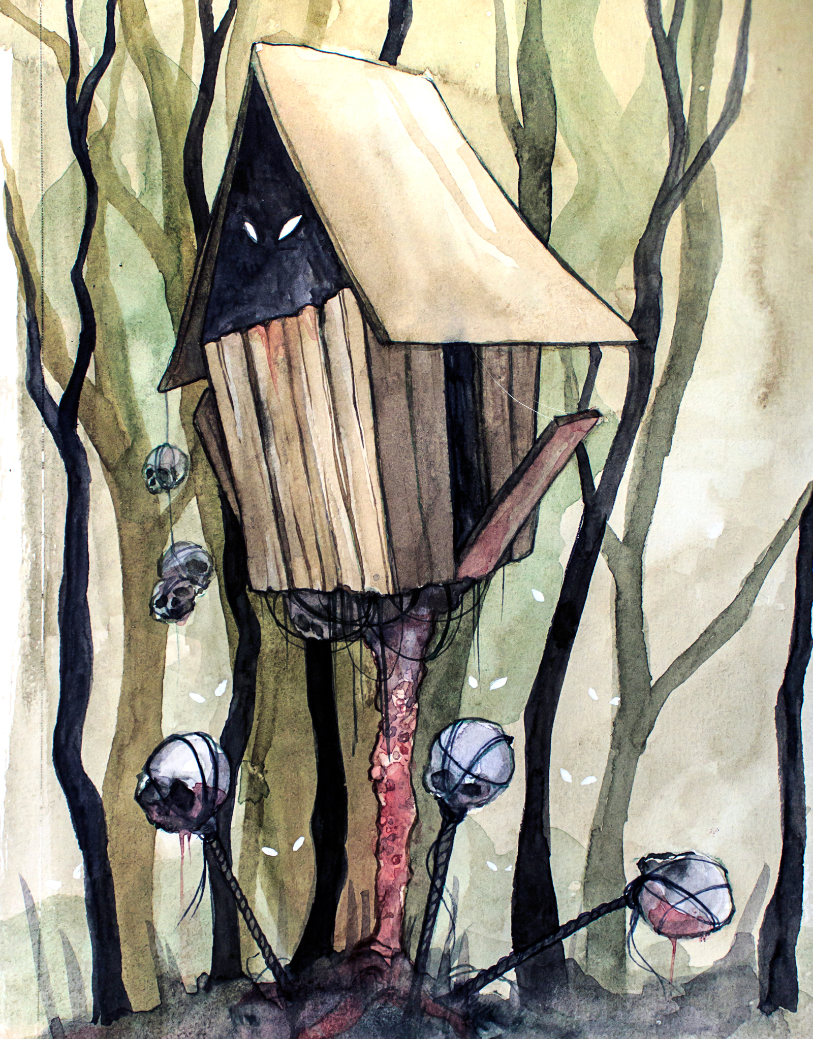 Gorchart II - My, Art, Drawing, Creation, Illustrations, Folklore, A hut on chicken legs, Brownie, Watercolor, Longpost