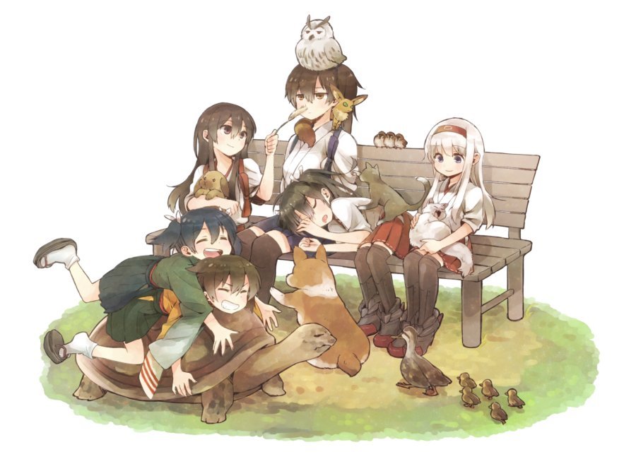 Кага, детский сад и зоопарк - Kaga, Shoukaku, Zuikaku, Akagi, Souryuu, Hiryuu, Аниме, Anime Art