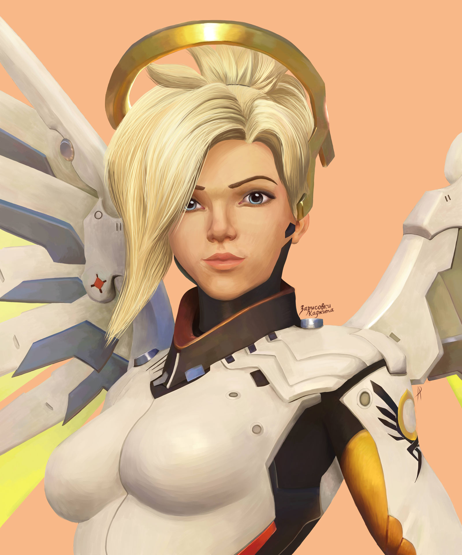 Angela Ziegler - My, Overwatch, Deviantart, Portrait, Drawing, My, Mercy