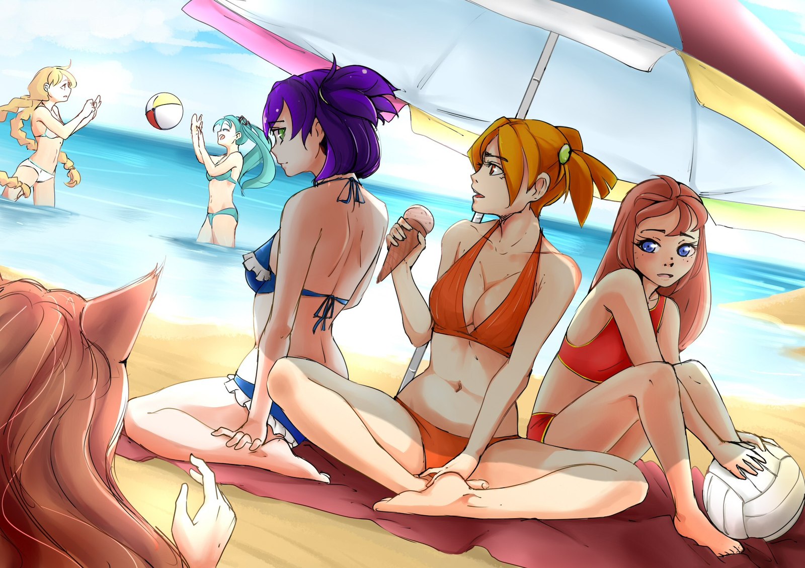 Summer, sun, beach, heat... - Endless summer, Visual novel, Art, Alisa Dvachevskaya, Lena, Ulyana, Other