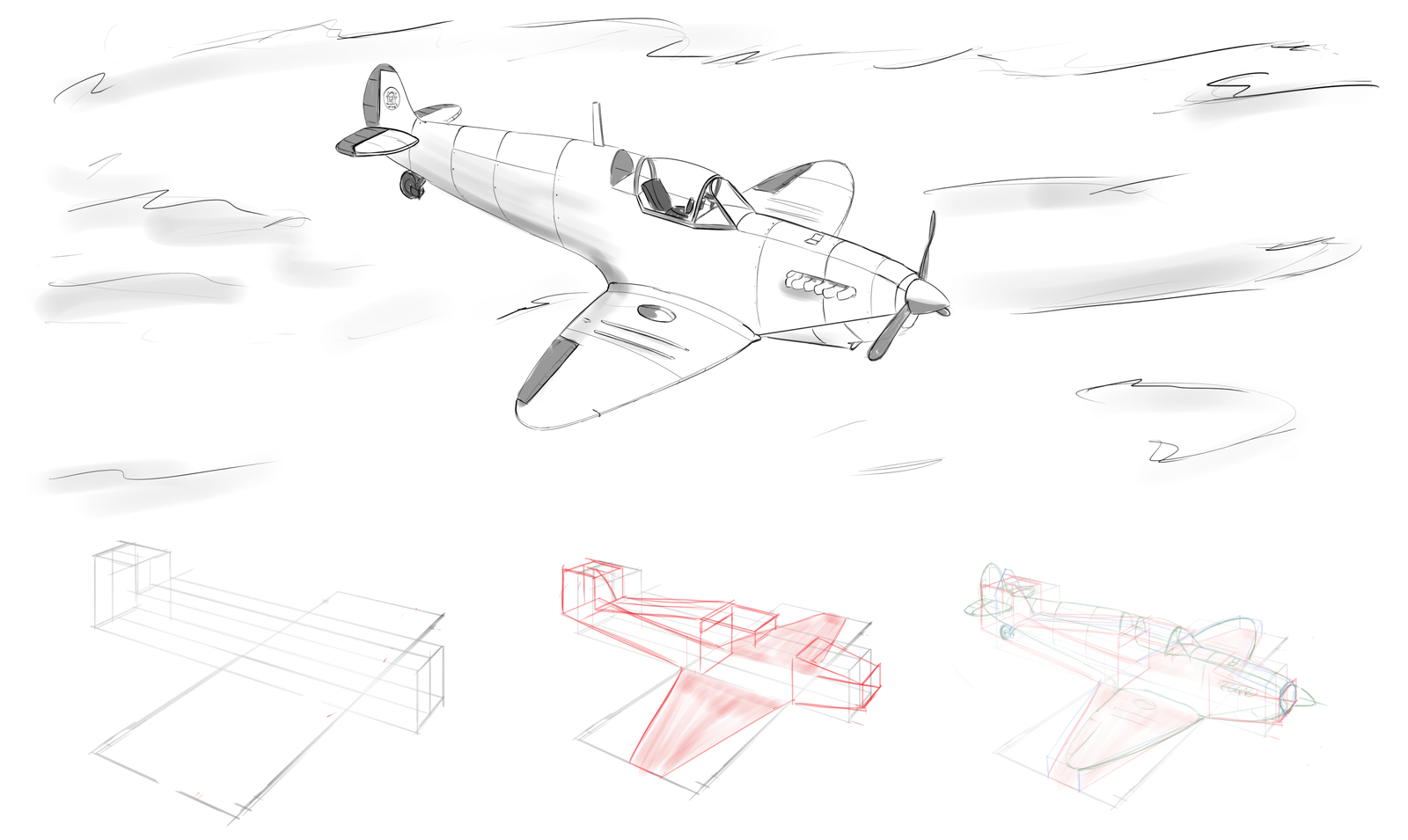 My first plane - Sketch, Airplane, My, Spitfire