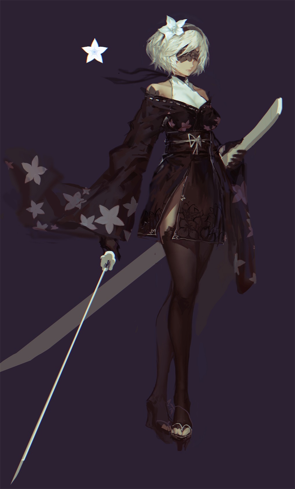 Black lilly - Drawing, Anime art, Yorha unit No 2 type B, NIER, NIER Automata, 