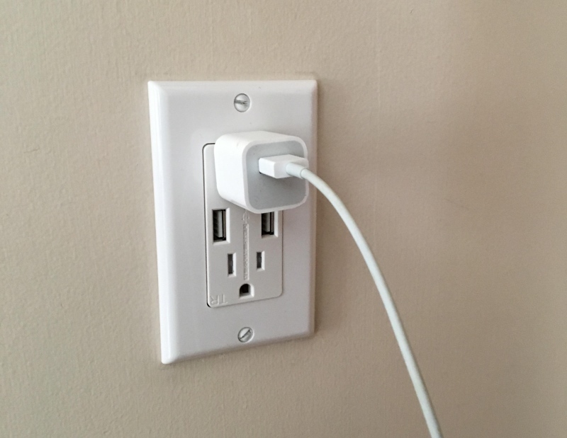 The man spent half a day installing a new outlet. - Power socket, USB, Not there