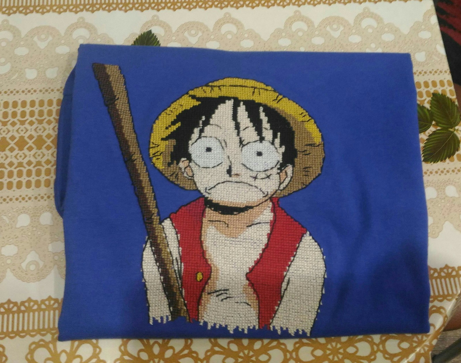 Luffy - My, Needlework without process, Cross-stitch, My, Monkey D Luffy, One piece, Anime, Presents