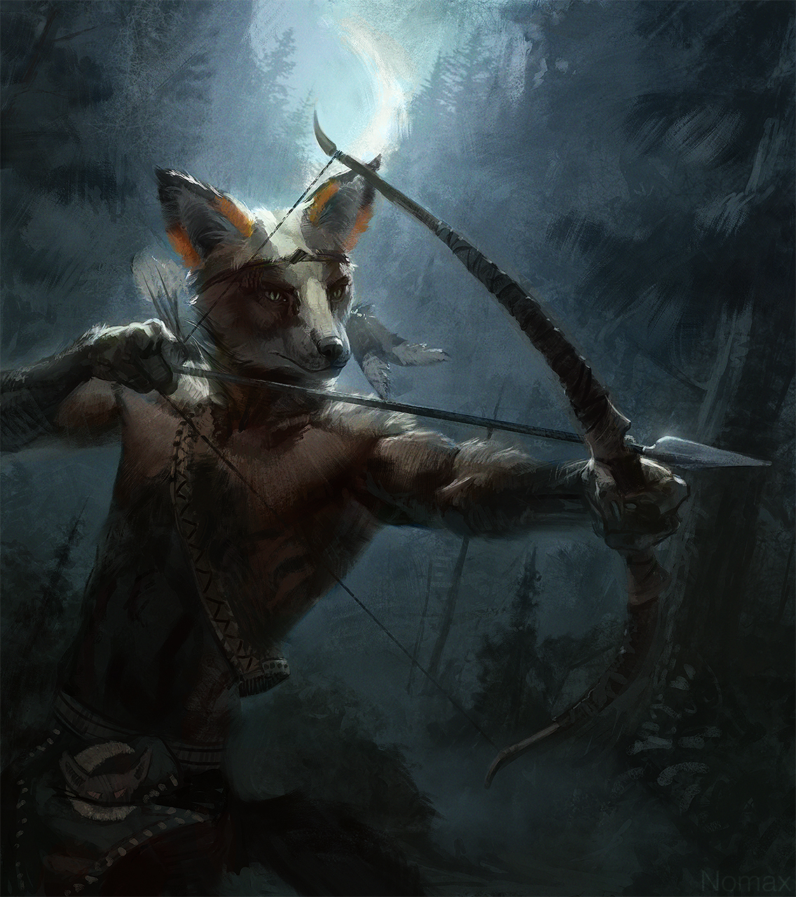 Moonlight shot - Nomax, Furry, Art, Fox, Archers, Night