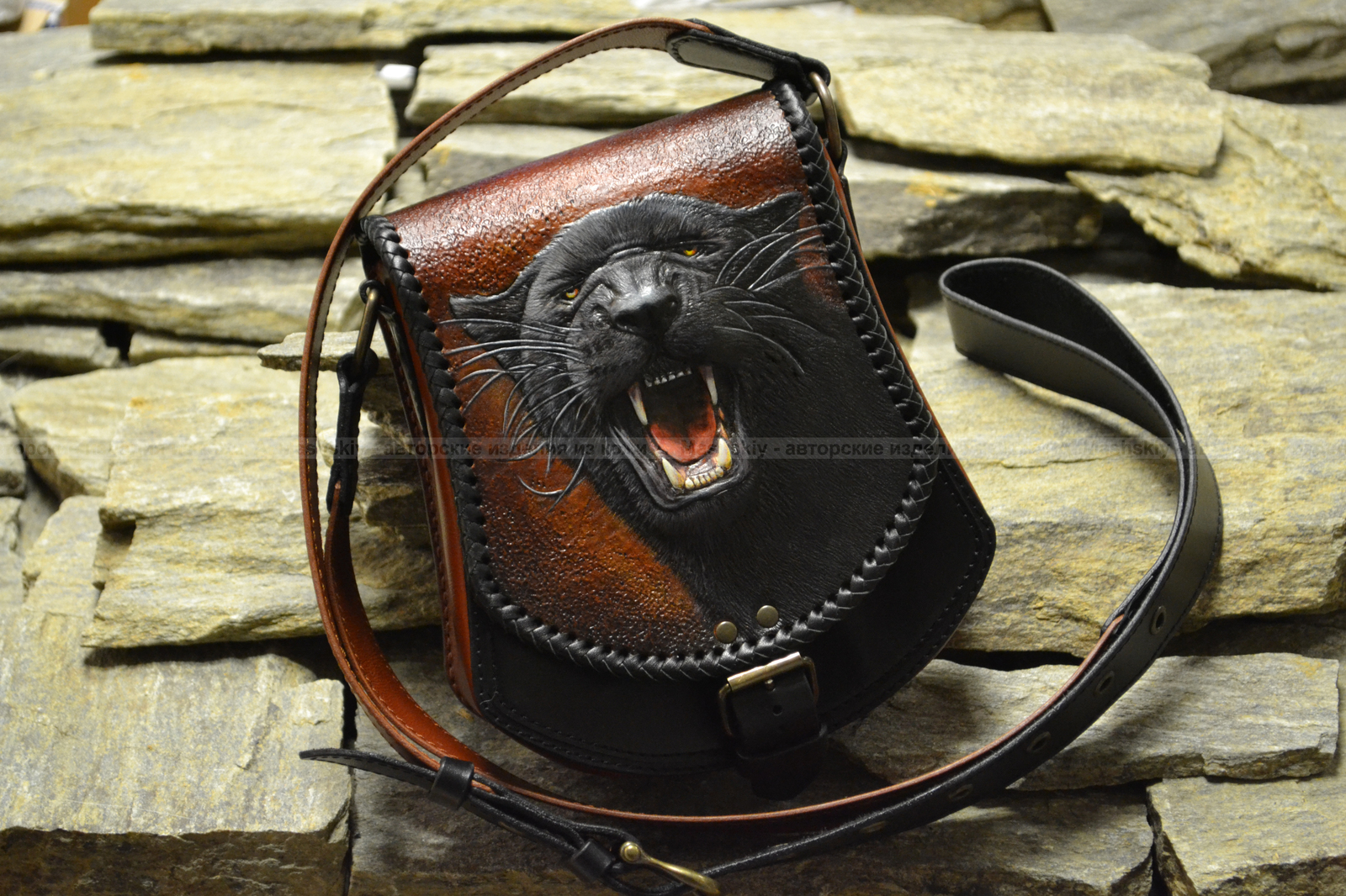 Gift for wife. - My, Handmade, Сумка, Panther, Embossing on leather, Leather, cat, Presents, Longpost