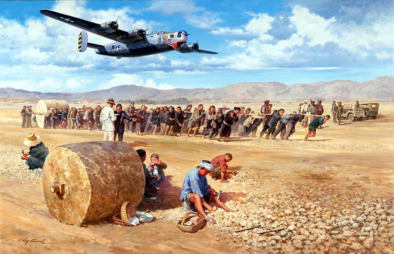 Diligence in pictures - Oil painting, Story, USAF, China, Building, With bare hands, Air force