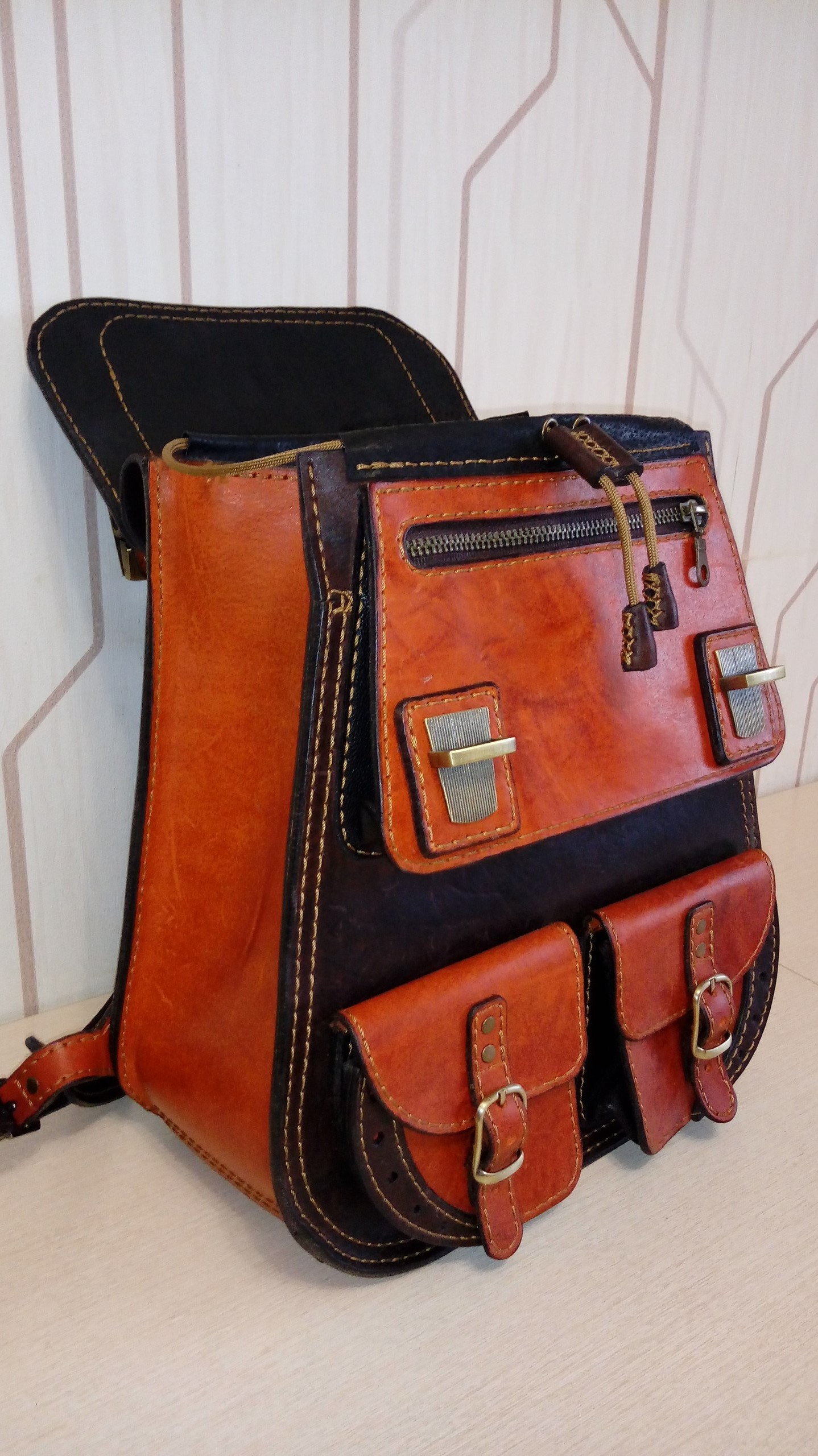 Women's leather backpack - My, Handmade, Handmade, Leather craft, Backpack, Longpost