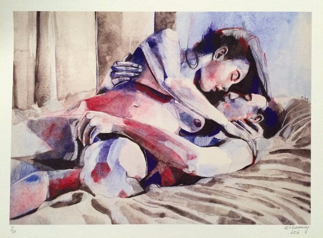 Some watercolors by Kim Manning - NSFW, Watercolor, Hand-drawn erotica, Sex, Pose, Longpost, 