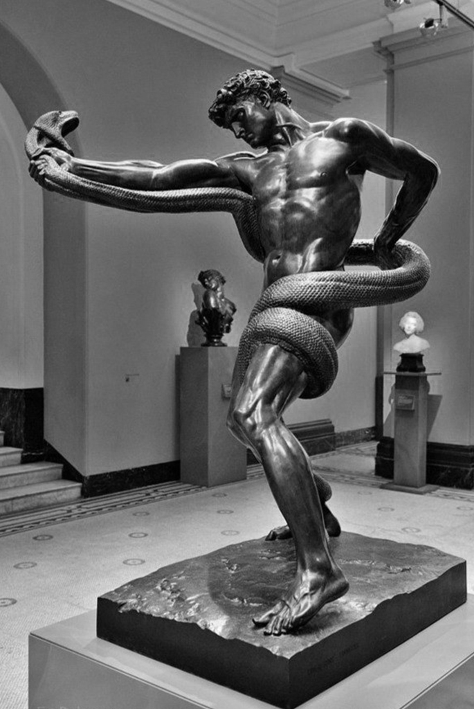 Sportsman wrestling with a python (1886) - Sculpture, England, Frederic Leighton, Longpost