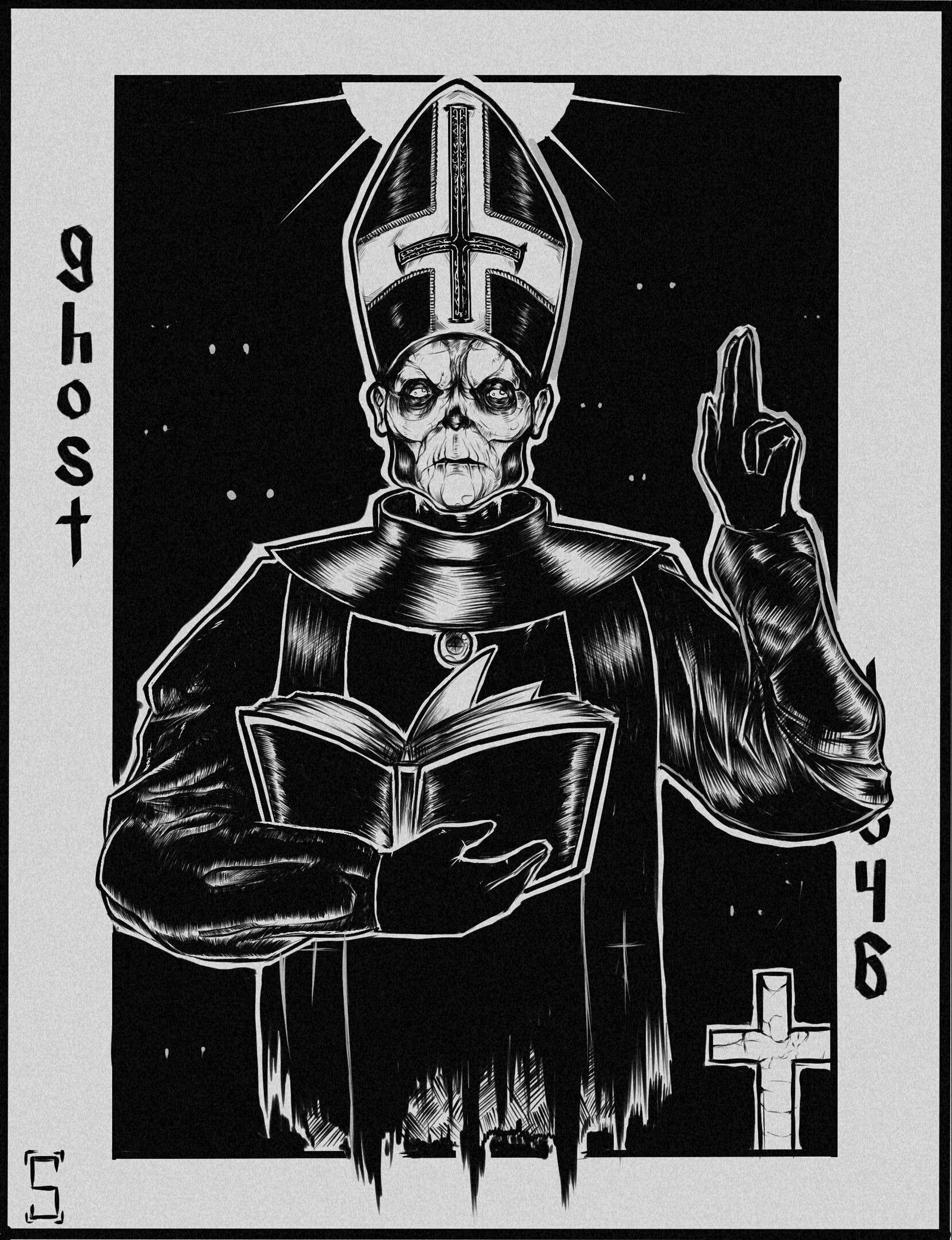 Papa Emeritus. - My, Computer graphics, Black and white