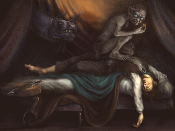 Nightmare by Henry Fuseli. In Gothic painting and in Middle-earth... - Painting, Gothic, Middle earth, Gollum, Nightmare, Henry Fuseli, Sleep paralysis