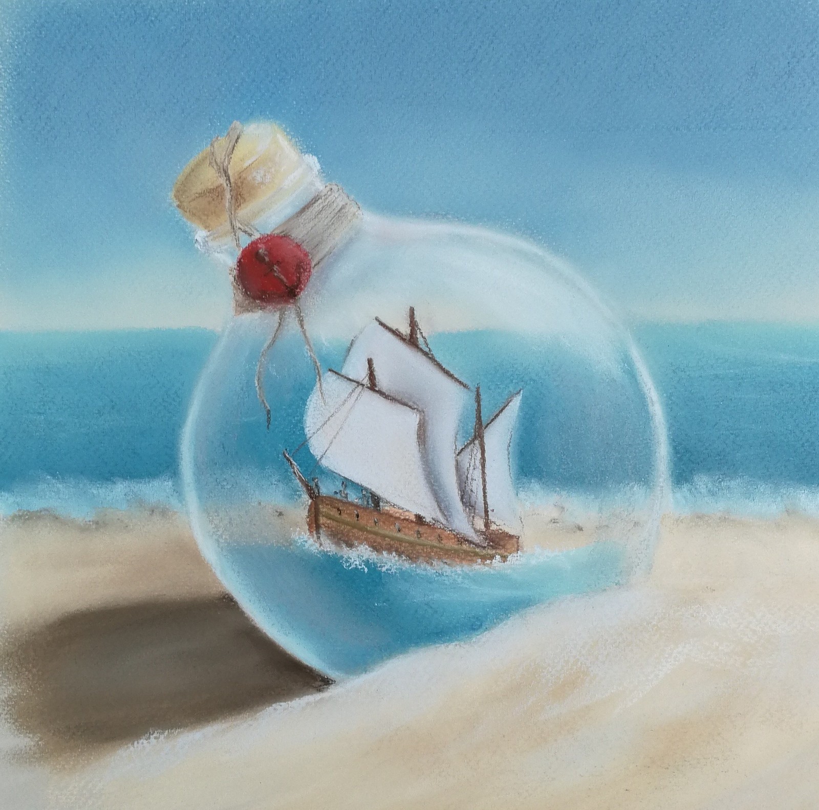 Ship in a bottle - My, Drawing, Pastel, Ship