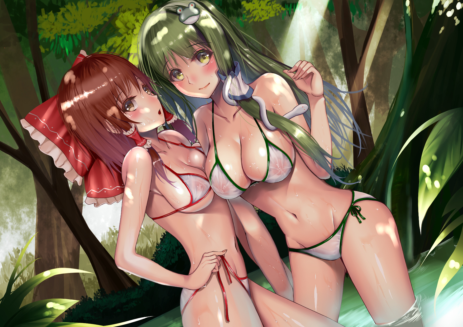 Reimu and Sanae - NSFW, Touhou, Hakurei Reimu, Kochiya Sanae, Anime art, Anime, Not anime