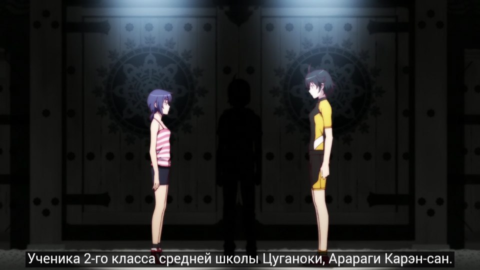 Karen's pressure was so hard to resist... - Nisemonogatari, Monogatari series, Anime art, Anime, Screenshot, Kanbaru suruga, Araragi karen, Araragi koyomi, Longpost