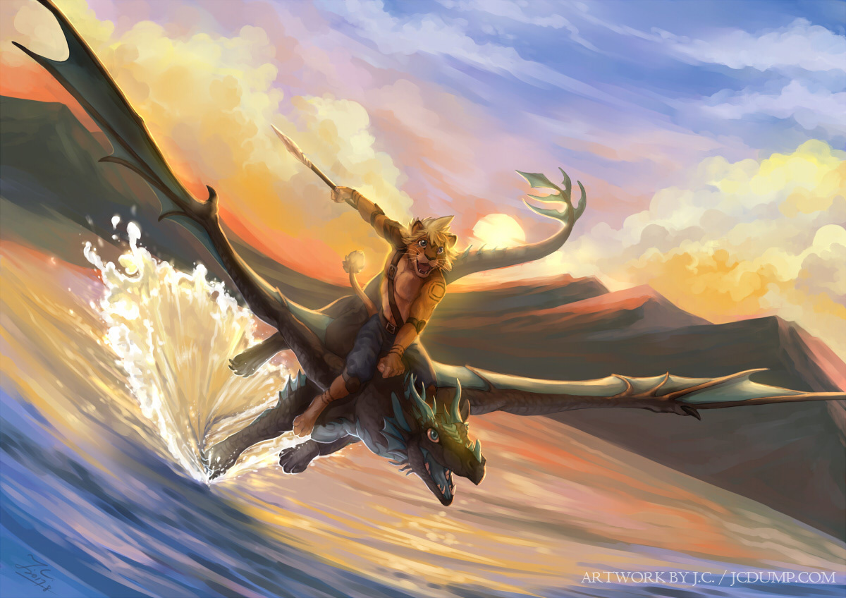 Towards adventure! - Furry, Art, The Dragon, Landscape, Jc, Flight