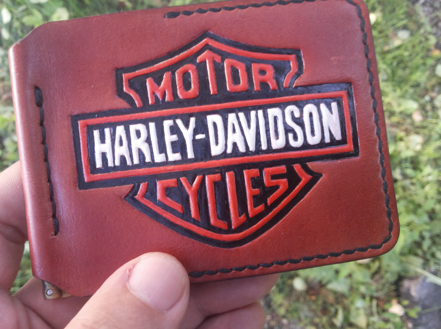 For a motorcycle birthday - Harley-davidson, Embossing on leather, Leather, Leather products, Moto, , My, Workshop, Longpost