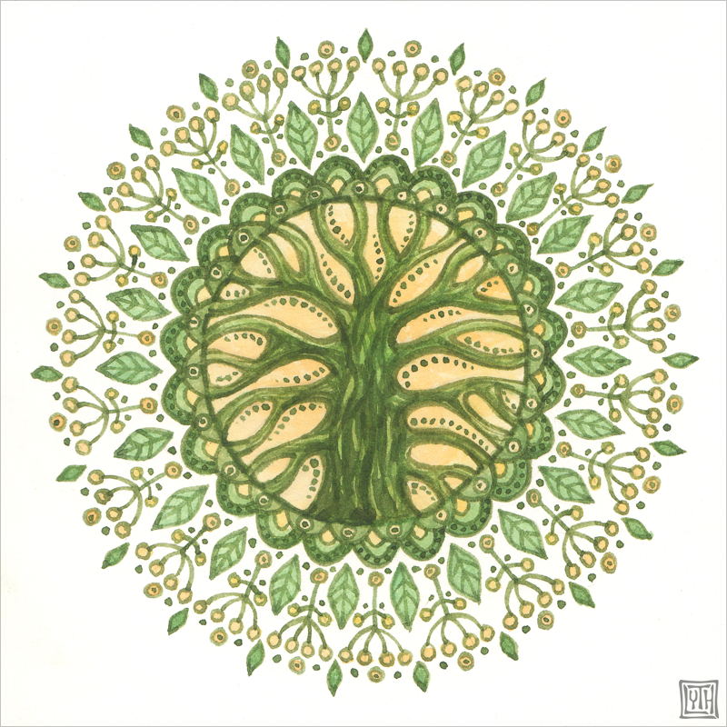 Mandala Trees - My, Creation, Art, Watercolor, Tree, Mandala, Drawing, Zentangle, Longpost