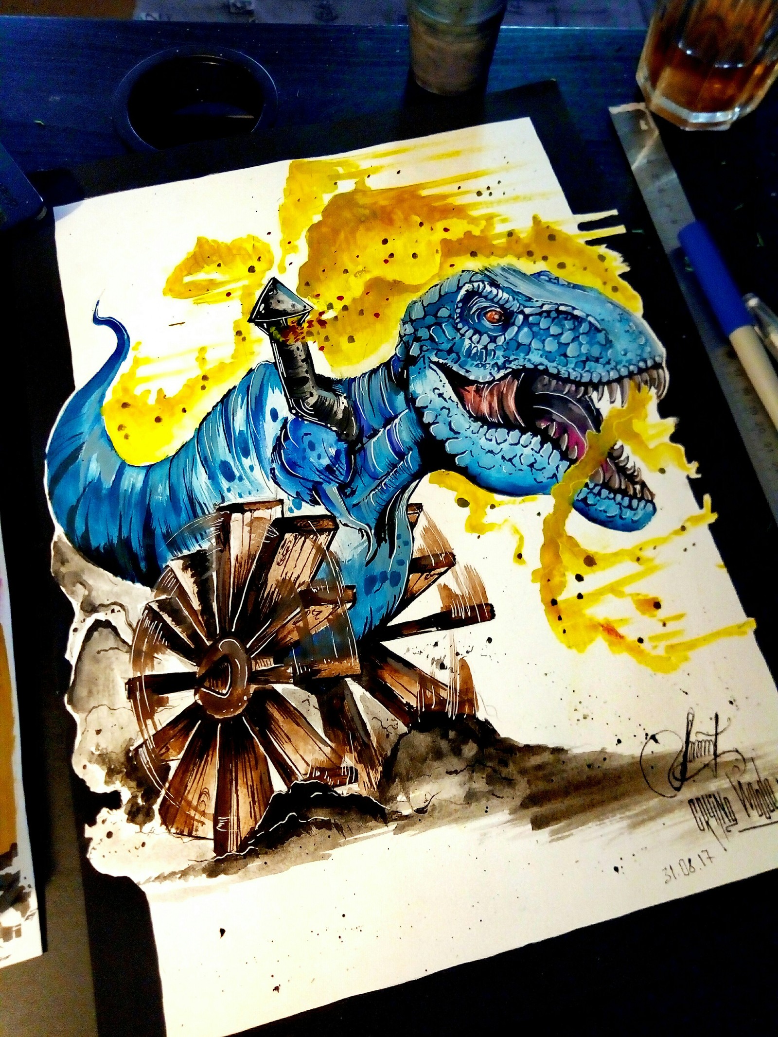 Parosaurus. Watercolor. - My, Dinosaurs, Drawing, Watercolor, Creation, Ufa, Longpost